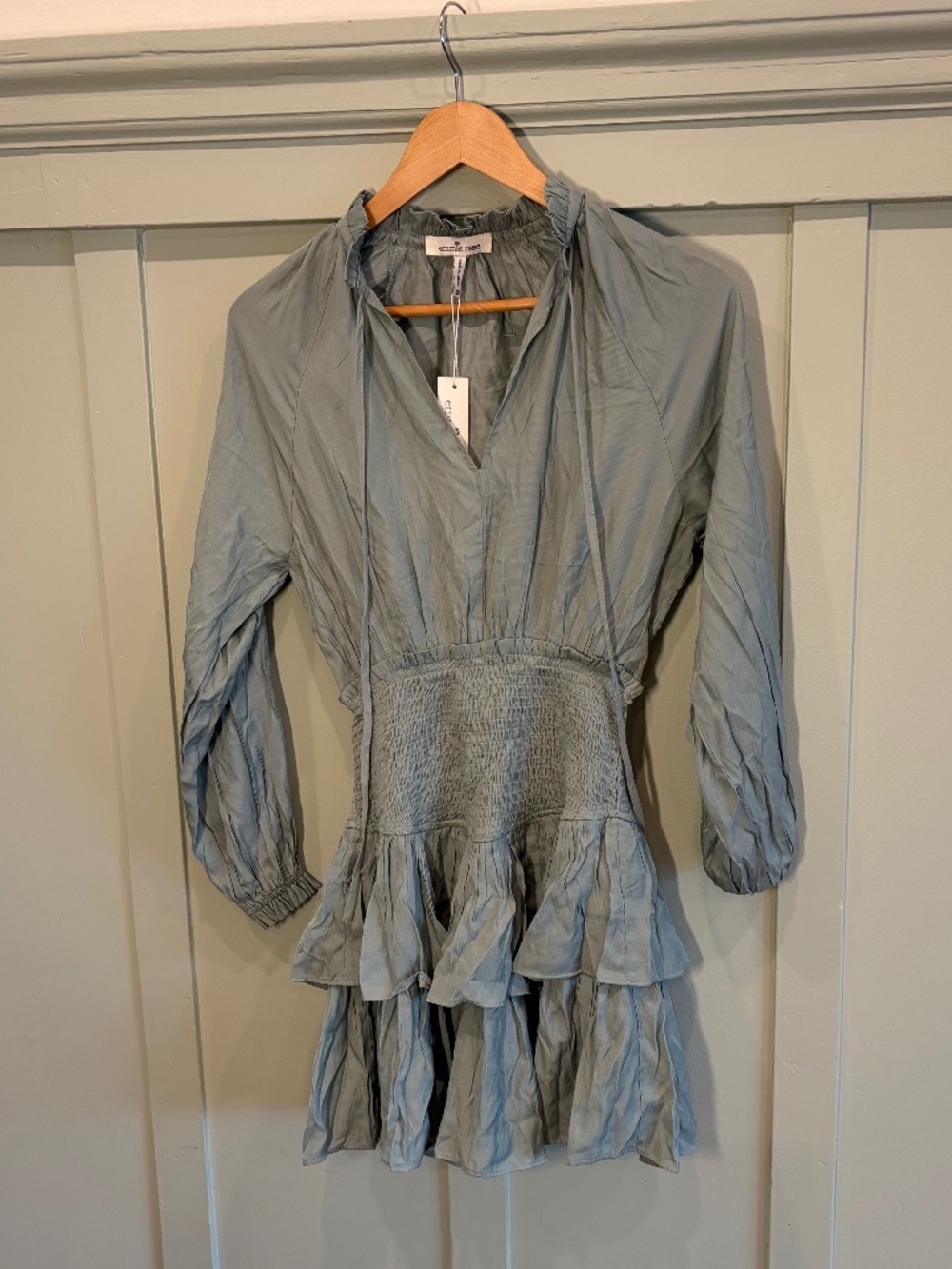 Emmie Rose NWT Smocked Ruffle Mini Dress Sz XS | Sage Green | Boho | Cottagecore